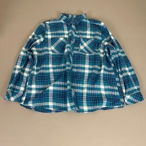 North River Outfitters Flannel‎ Shirt Women's 1X Teal Blue Plaid Long Sleeve